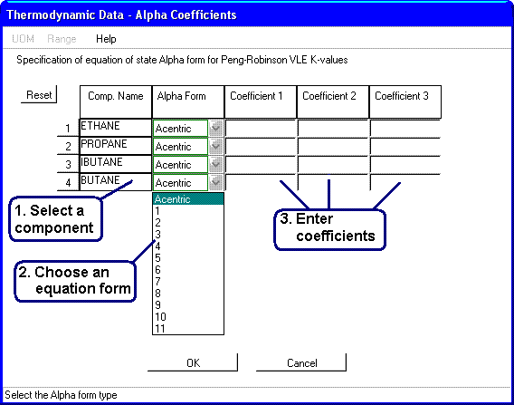 User-supplied Alpha or Acentric factor data